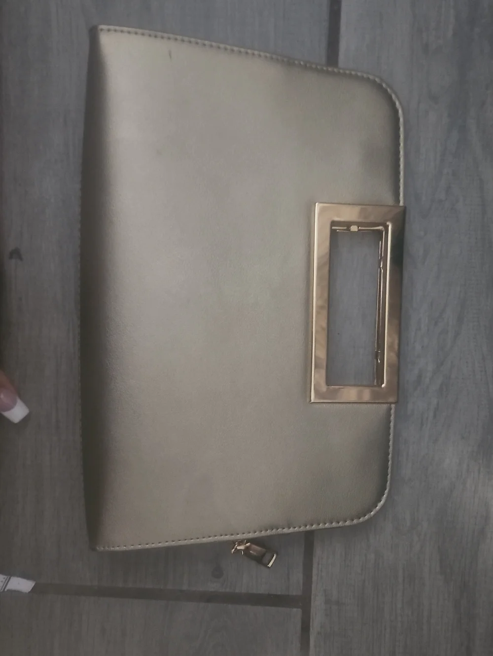 Metallic Taupe Clutch with Rectangular Gold Handle